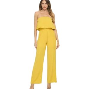 Women's Blues & Greys Boutque Yellow Strapless Jumpsuit Sz Large
